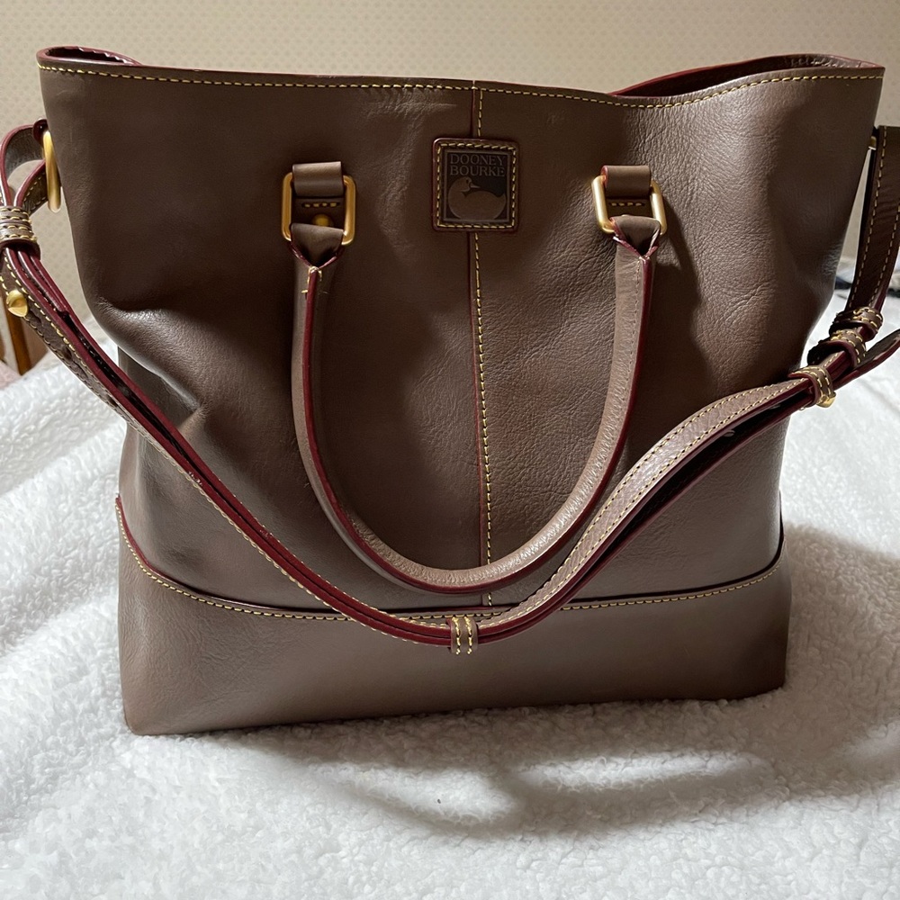 Dooney & Bourke Brown Leather Tote with Red Trim